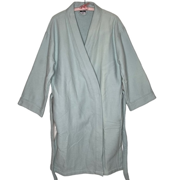 Hotel Collection Turkish Cotton Waffle Knit Maxi Bath Robe Pale Blue Size L Soft - Picture 2 of 15